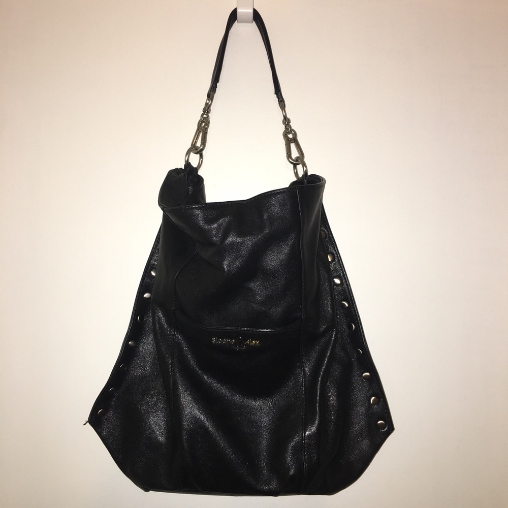 Large black leather purse.